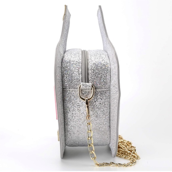 NEW “Tequila” Crossbody Chain Strap Bag Glitter Silver Gold Pink Sparkly Novelty - Picture 4 of 7